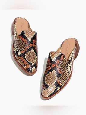 Madewell The Frances Loafer Mules in snake-embossed leather sz.7.5